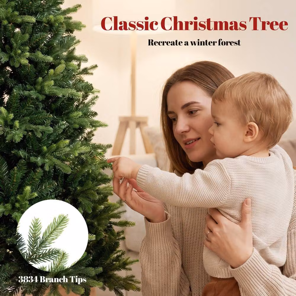 HOMCOM 7ft Artificial Christmas Tree with Solid Fir Wood Stand, Green – 4