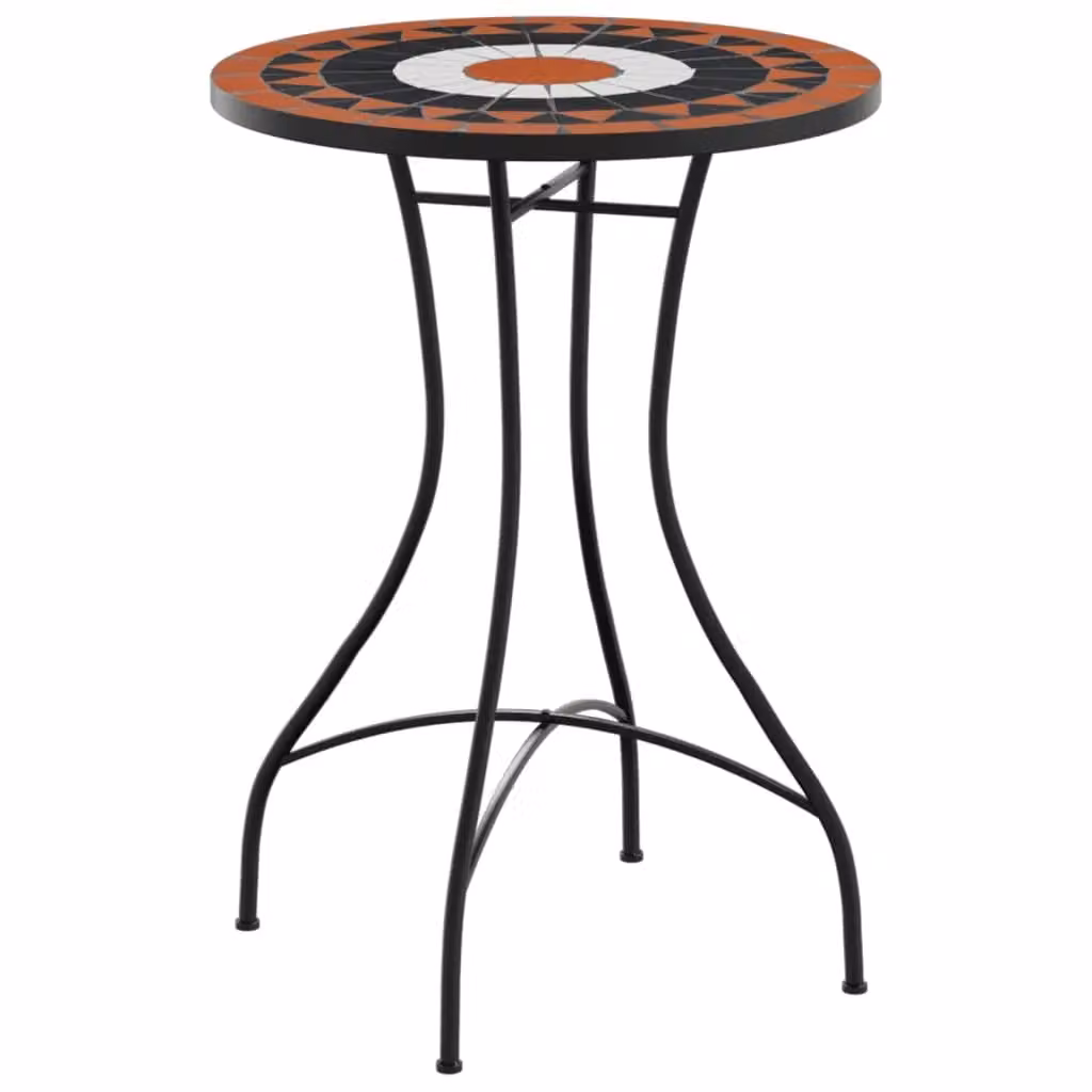 Berkfield Home Mosaic Bistro Table in Terracotta and White Ceramic and Metal, W: 50 cm, D: 70 cm – 2