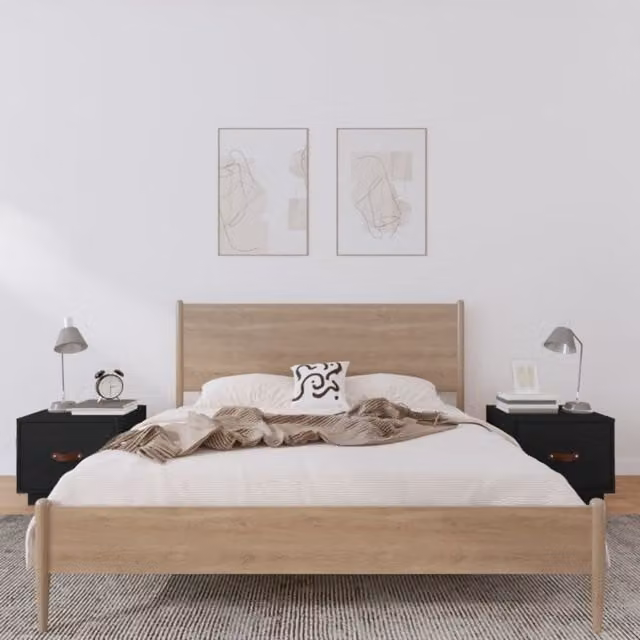 Berkfield Home Set of 2 Black Rustic Solid Wood Pine Bedside Cabinets W/D/H: 40 x 34 x 35 cm – 1