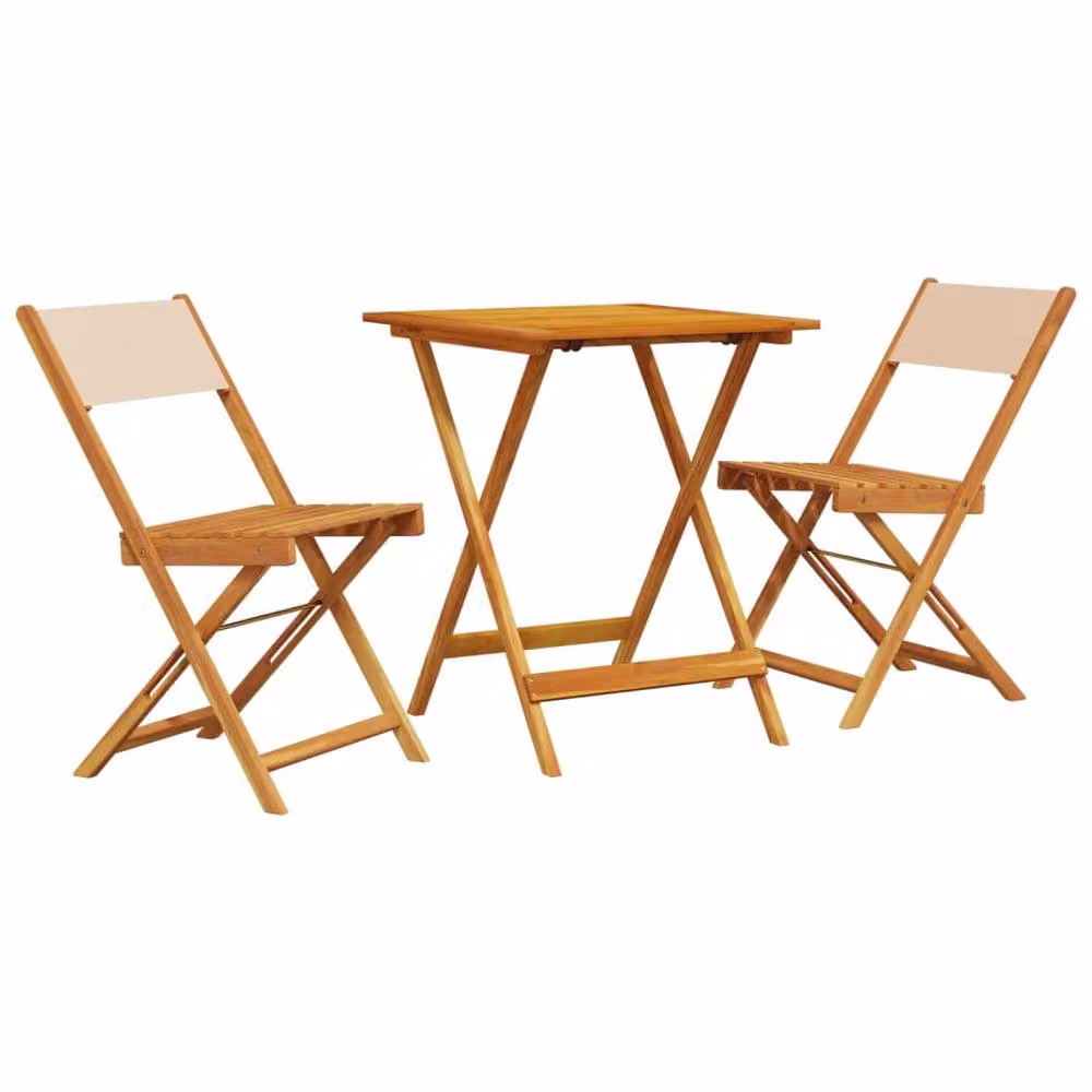 Berkfield Home 3 Piece Bistro Set in Beige Fabric and Acacia Solid Wood – 2