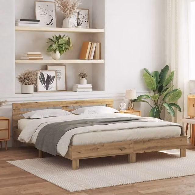 Berkfield Home Artisan Oak Engineered Wood Bed Frame in Brown, W/D/H: 180 x 200 x 185 cm