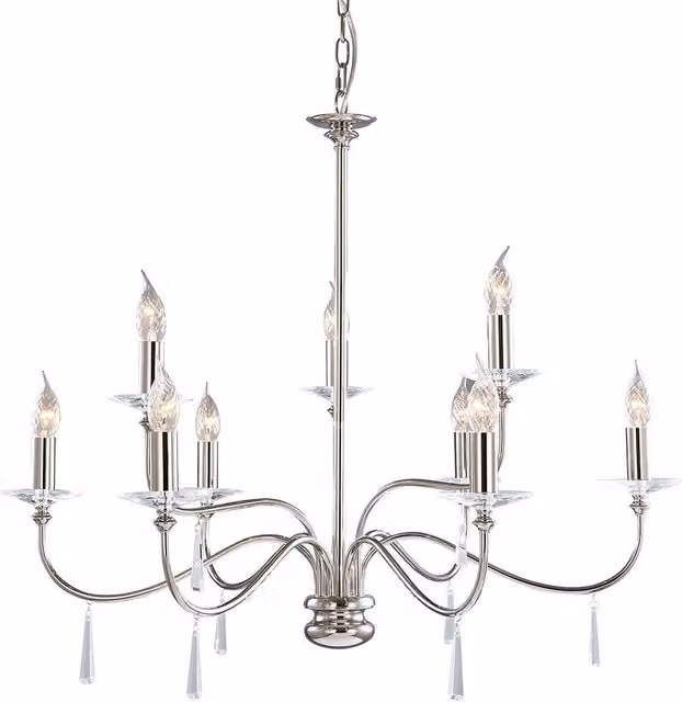 Loops LED Chandelier in Polished Silver Nickel with Glass Details, E14 60W