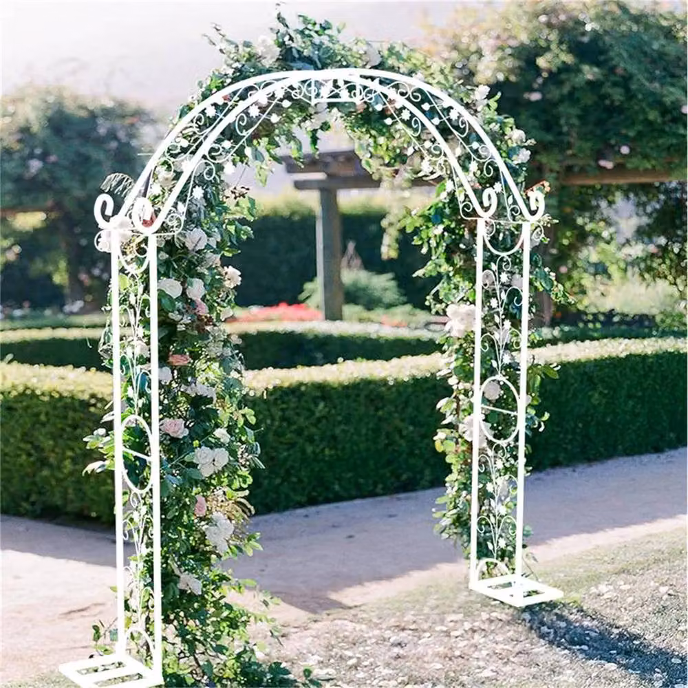 FLAVORA White Metal Garden Arch Trellis Support, H 240 cm x W 220 cm x D 30 cm – 3