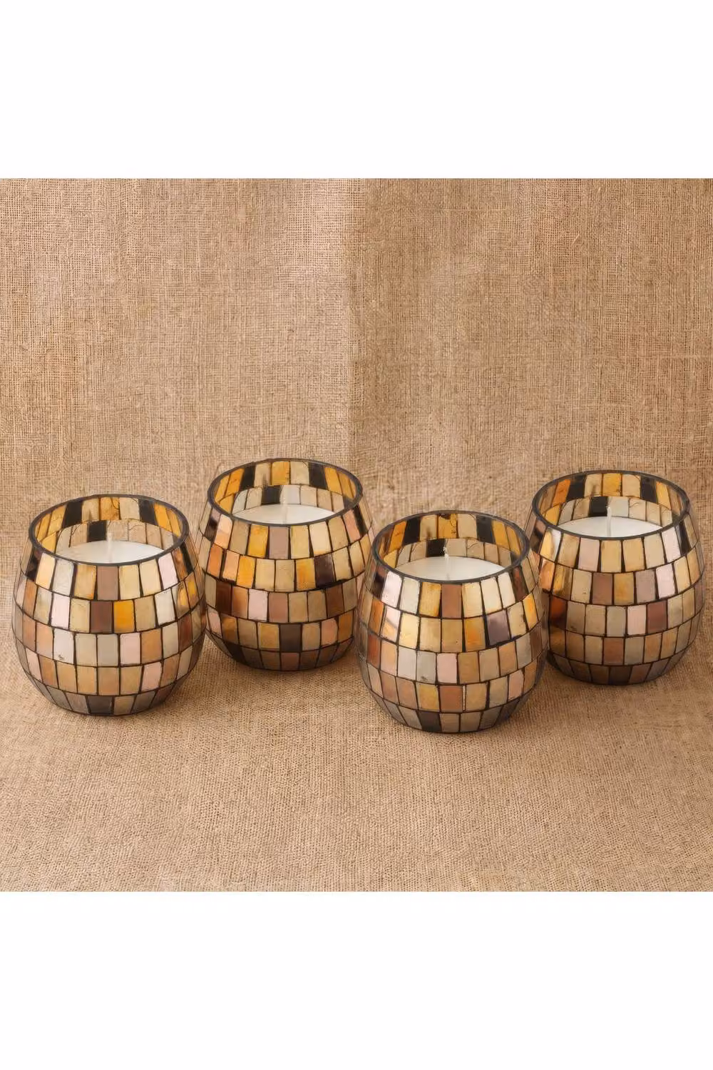 KDMD Amber Mosaic Small Glass Votive Jar Candle, Multicolour, 35 Hour Burn Time – 3