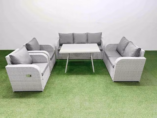 Fimous Outdoor Rectangular Dining Table and Sofa Set in Light Grey