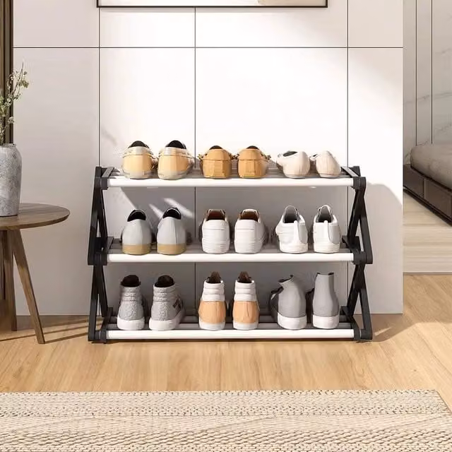 EONLION 3 Tier Folding Metal Shoe Rack in Black, Width: 50 cm – 1