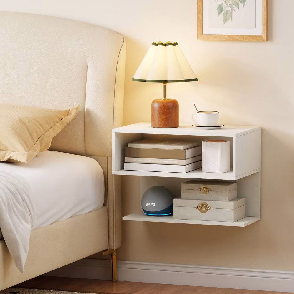 Gymax Set of 2 White Wall Mounted Floating Nightstands – 2