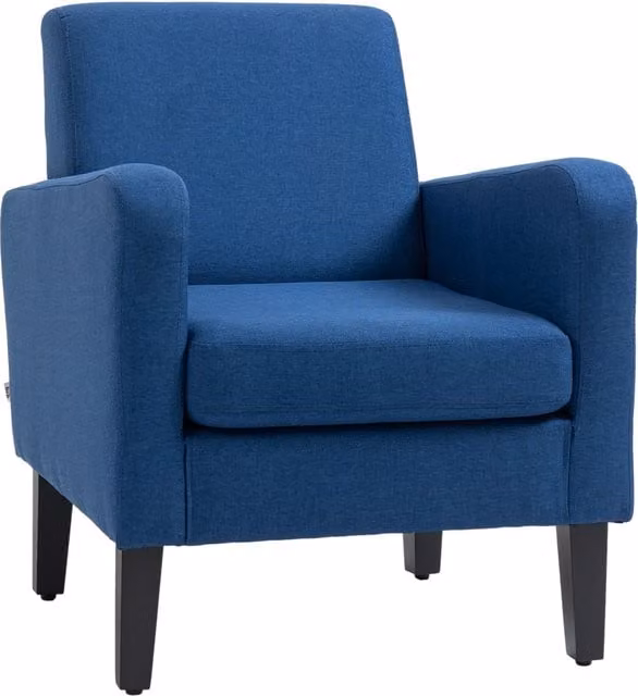 HOMCOM Modern Blue Fabric Armchair with Rubberwood Legs