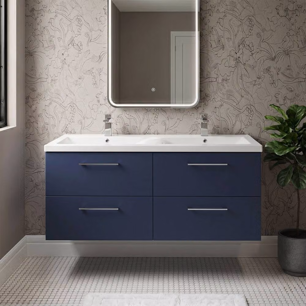 Balterley Midnight Blue Wall Hung 4 Drawer Unit with Double Basin, Width: 120 cm – 3