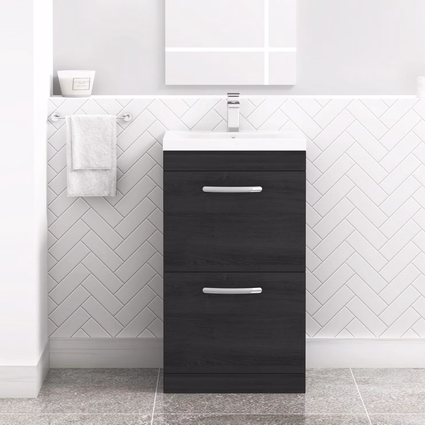 Royal Bathrooms Hale Black Floor Standing 2 Drawer Vanity Unit with Optional Basin