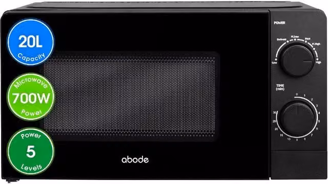 Abode AMM2005B 20 Litre 700W Manual Solo Microwave with Defrost in Black