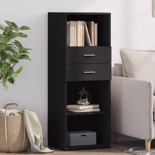 Berkfield Home Modern Black Highboard in Matt MDF, W/D/H: 45 x 42.5 x 124 cm
