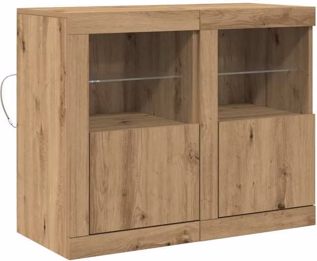 Berkfield Home Artisan Oak Side Cabinets with Integrated LED Lights, Set of 2, Brown, W: 41 cm, D: 37 cm, H: 67 cm – 1