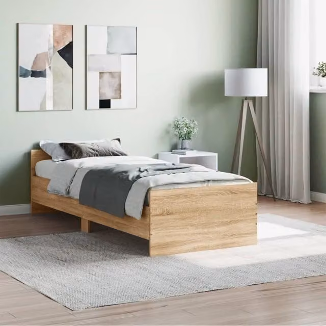 Berkfield Home Sonoma Oak Small Single Bed Frame in Brown, W/D/H: 75 x 190 cm