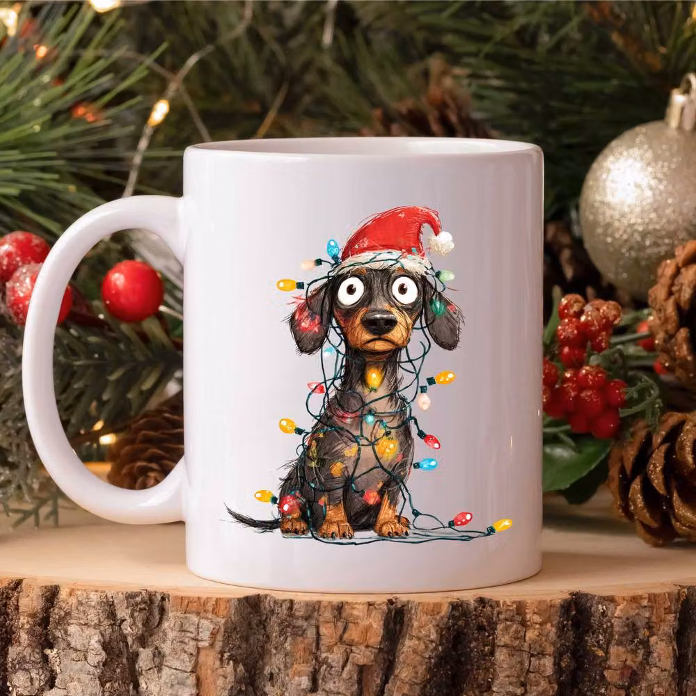 60 SECOND MAKEOVER Dachshund Christmas Lights Ceramic Mug in White – 2