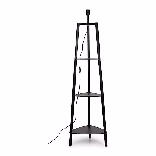 MiniSun Black Wooden 3 Tier Floor Lamp with Storage Shelves, H 138 cm x W 39 cm x D 39 cm
