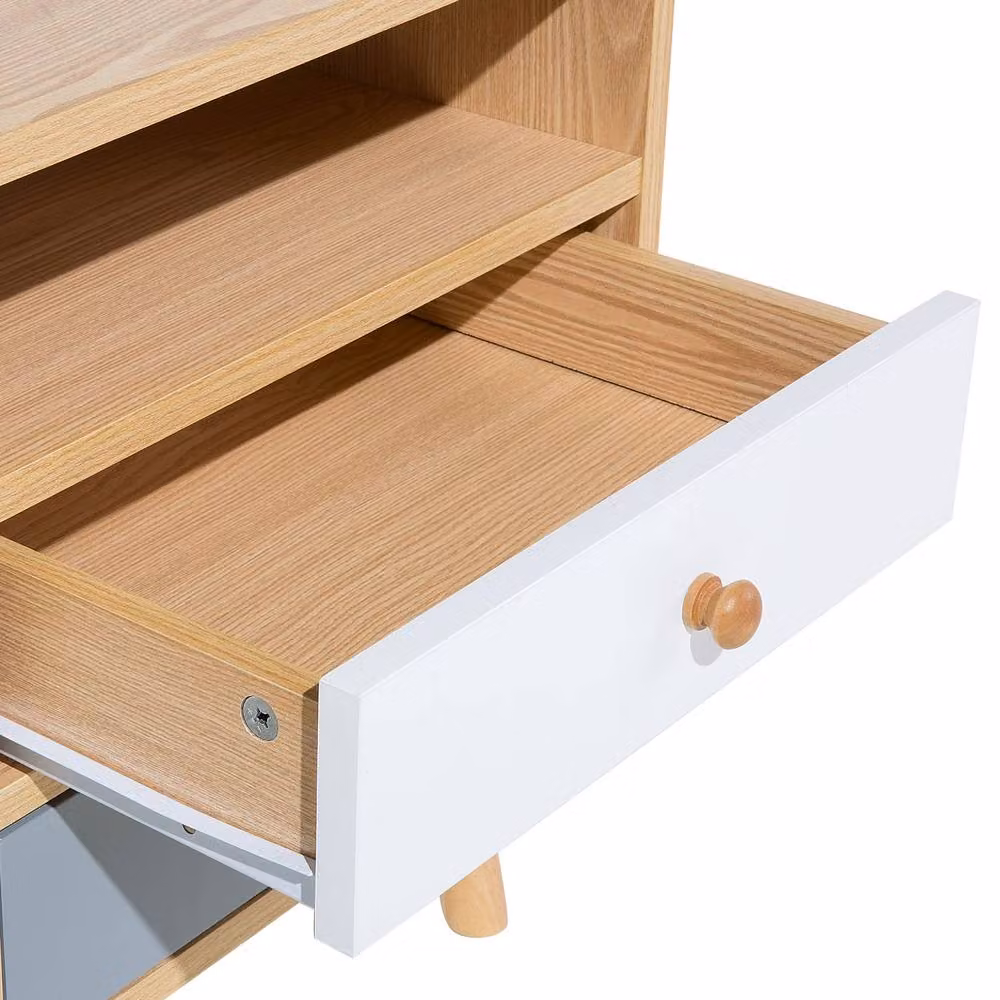 Wyld and Coco Bedside Table in Brown with Two Drawers and Open Shelf – 5