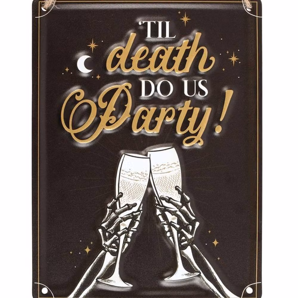 Uniqueful Til Death Do Us Party Champagne Hanging Metal Sign in Black, Width: 15 cm – 3