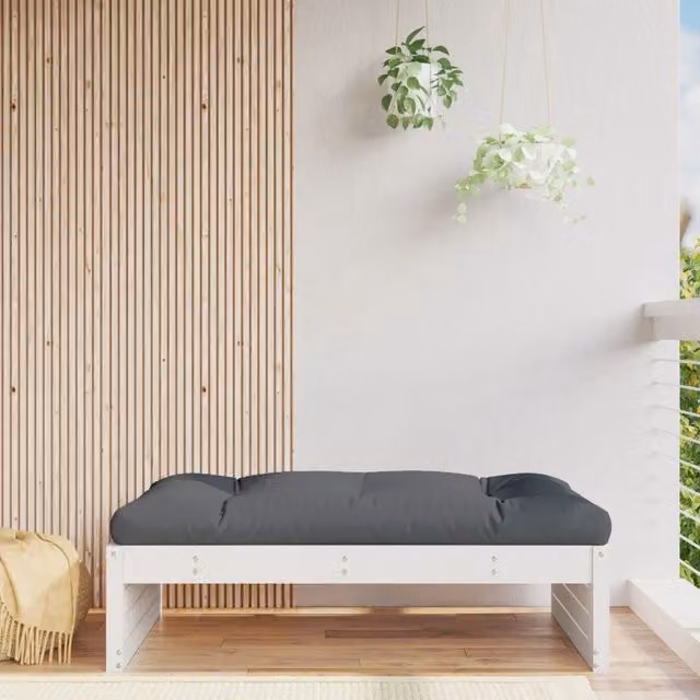 Berkfield Home Garden Rustic White Solid Pine Wood Footstool W: 80 cm, D: 80 cm