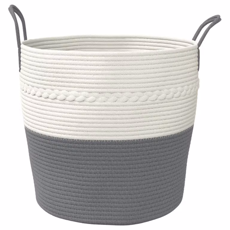 Berkfield Cotton Storage Basket in Grey and White, W: 43 cm, D: 38 cm, H: 38 cm