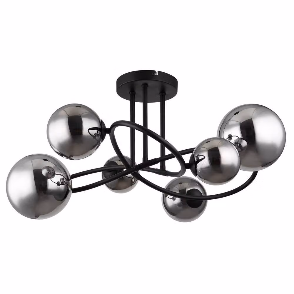 Netlighting Riha Multi Arm Semi Flush Ceiling Lamp in Black with Smoke Glass Shades, 6x G9 – 2