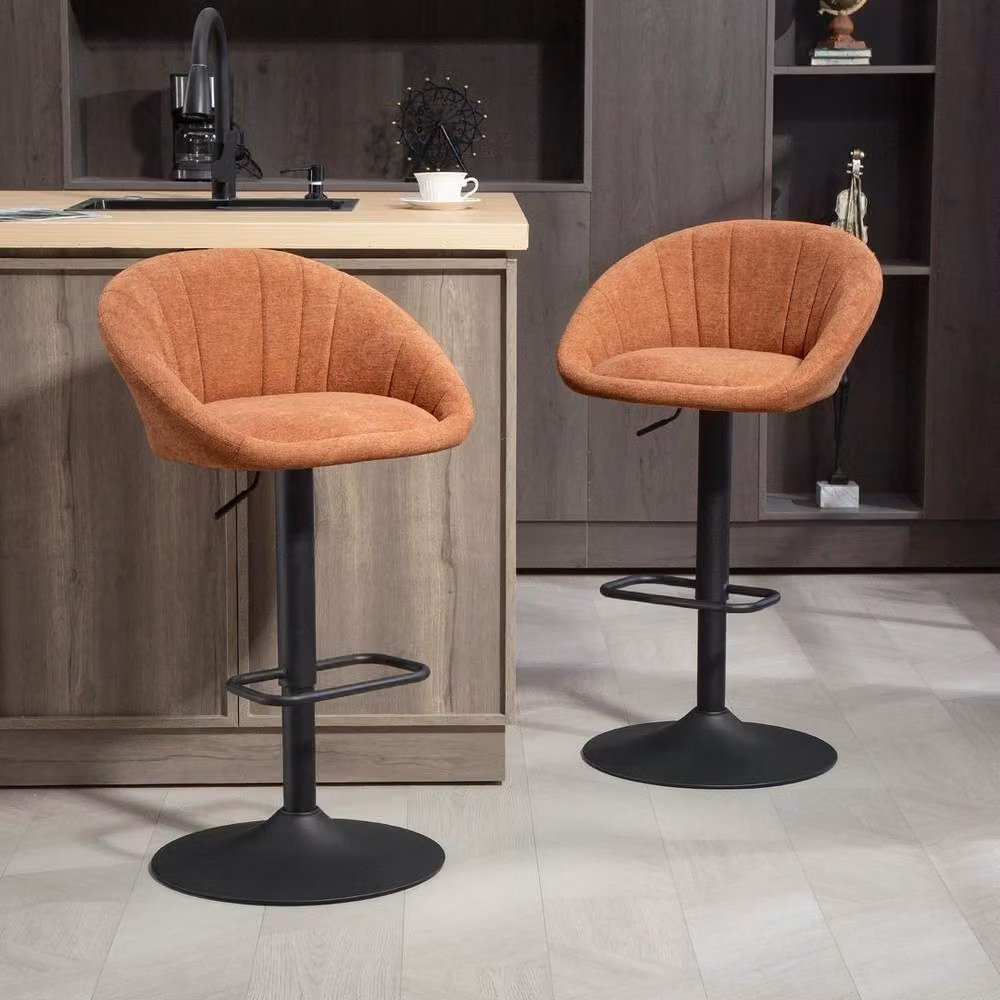 Havendro Set of 2 Modern Swivel Bar Stools in Orange Fabric with Metal Base – 3