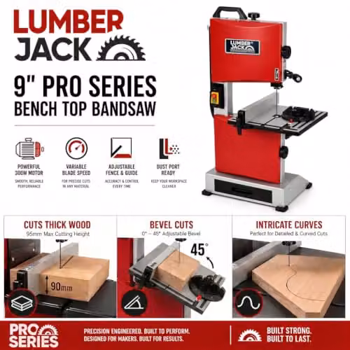 Lumberjack 9 Inch Mini Benchtop Bandsaw, 300W, Red – 6