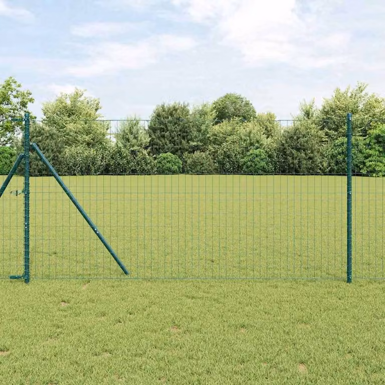Berkfield Home Green Euro Fence with 7 Posts, Galvanised Steel, W: 10 m, H: 1.4 m
