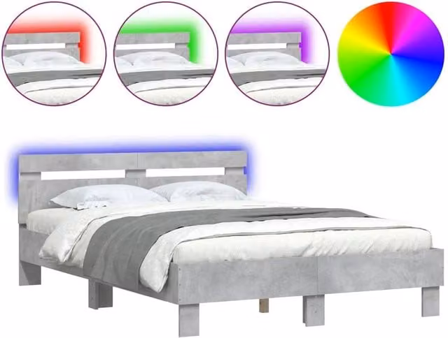 Berkfield Home Small Double Bed Frame with LED Under-Bed Lighting and USB Charging Port, Concrete Grey, W: 120 cm, D: 190 cm – 1