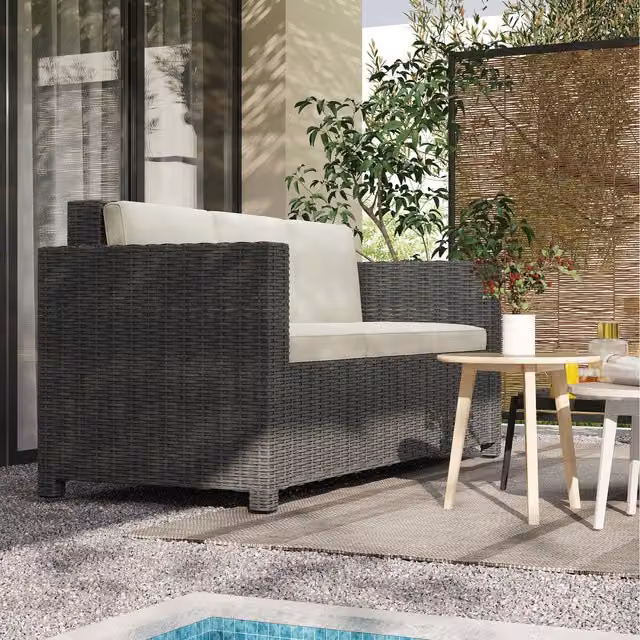 Outsunny 3 Seater Rattan Sofa with Metal Frame, White
