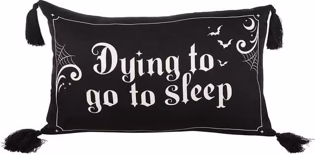 Something Different Dying to Go to Sleep Satin Cushion in Black, W: 40 cm, D: 40 cm, H: 12 cm