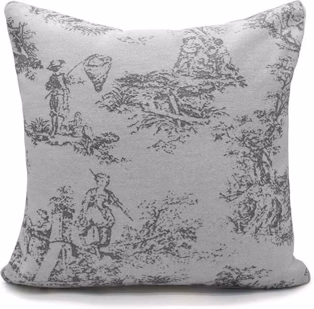 Velosso Grey Toille Tapestry Filled Square Cushion with Classic Floral Pattern, W x D: 43 x 43 cm