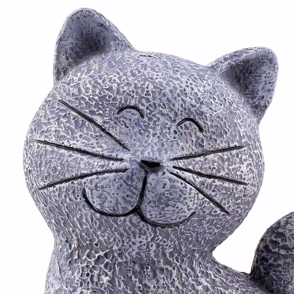 Emitto Solar LED Cat Garden Ornament in Grey and Orange Resin – 9