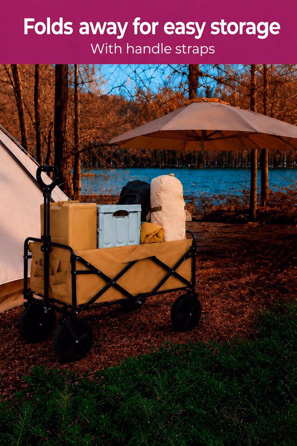 Neo Foldable Collapsible Garden Festival Cart in Camel – 2
