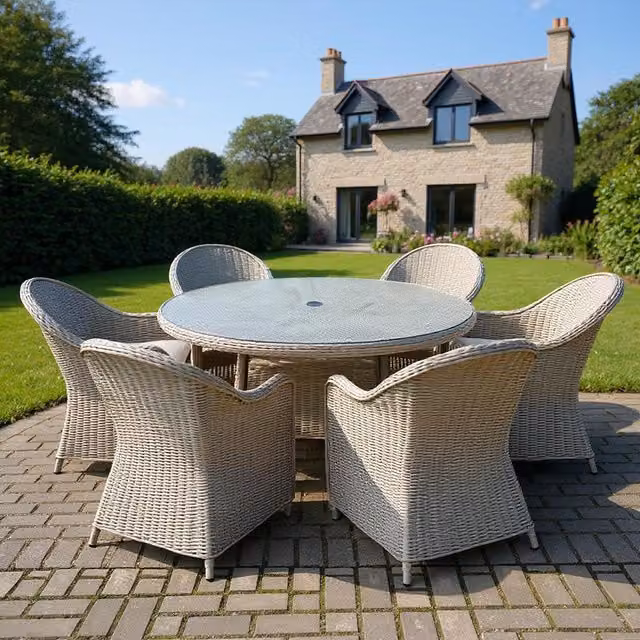 Shatchi Sorrento Modern Rattan Dining Set with Table in Light Grey