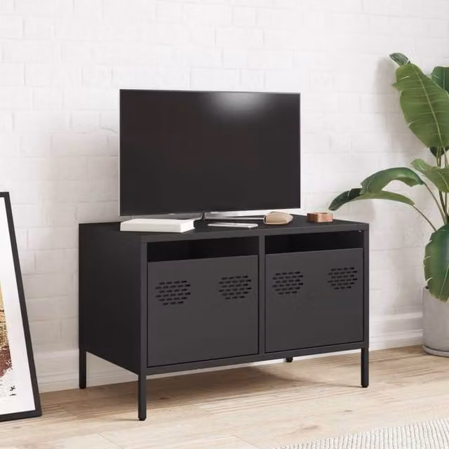 Berkfield Home Black Industrial TV Cabinet in Matt Cold-rolled Steel, W: 68 cm, D: 39 cm, H: 43.5 cm