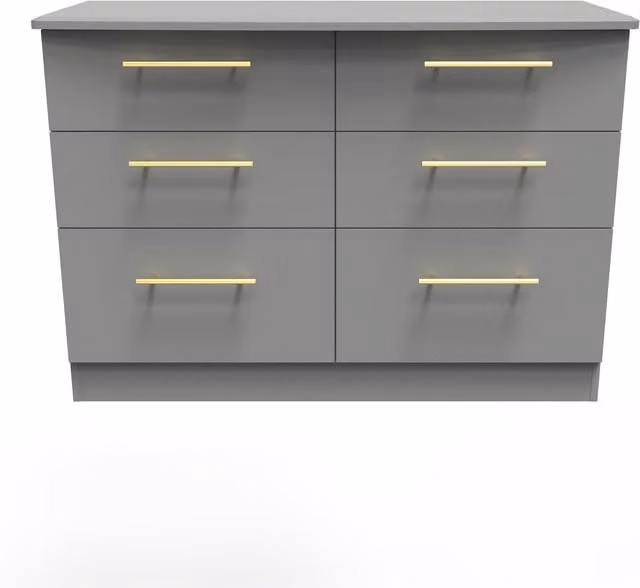 Helmsley 6 Drawer Wide Chest in Dark Grey with Gold Accents, Ready Assembled – 1