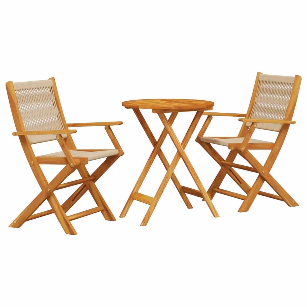 Berkfield Home 3 Piece Bistro Set in Beige with Acacia Wood and Polypropylene – 2