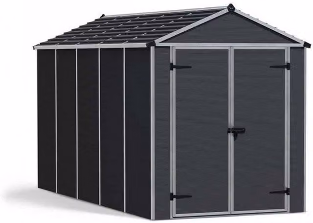 Palram Rubicon Garden Shed in Dark Grey with Polycarbonate and Aluminium Construction, W: 185 cm, H: 217 cm, L: 378.6 cm
