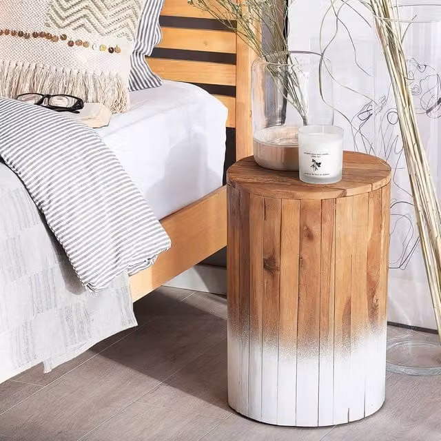 Wyld and Coco Everwood Solid Teak Bedside Table, Light Brown and White – 1