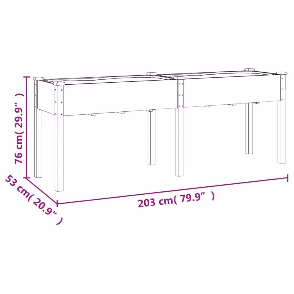 Berkfield Home Grey Solid Wood Fir Planter with Liner W: 203 cm, D: 53 cm, H: 76 cm – 6