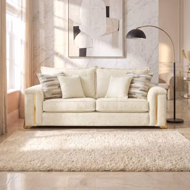 Somnior Deco Arch 3 Seater Sofa in Cream Columbus Sherpa Fabric