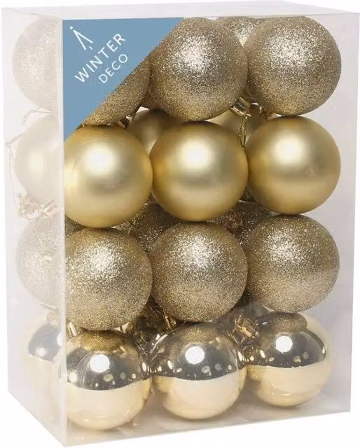 KDMD Gold Shatterproof Champagne Christmas Baubles, Pack of 24, Diameter: 6 cm