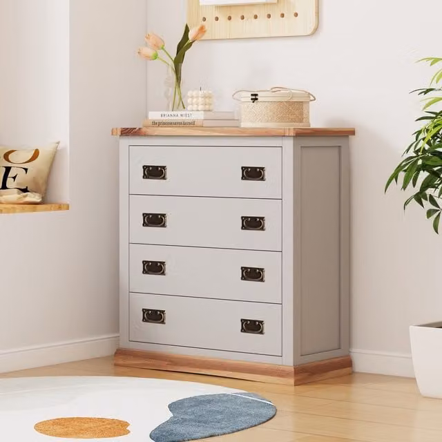 Cabinet Bits Bomporto 4 Drawer Chest in Light Grey with Gold Handles