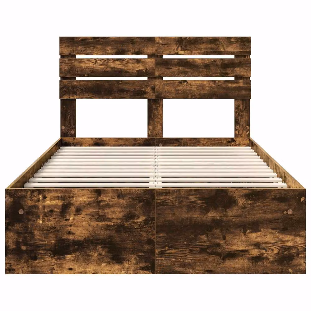 Berkfield Home Smoked Oak Bed Frame in Brown, Solid Pine and Wood, W/D/H: 120 x 200 cm – 5