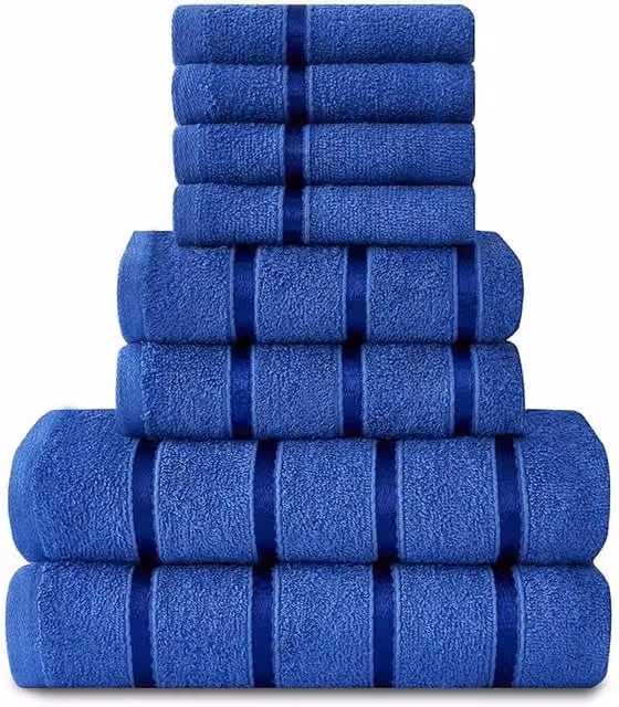 Gaveno Cavailia 8 Piece Royal Blue Cotton Towel Bale Set, 450 GSM Quick Drying Absorbent Towels including 4 Face Towels, 2 Hand Towels and 2 Bath Towels