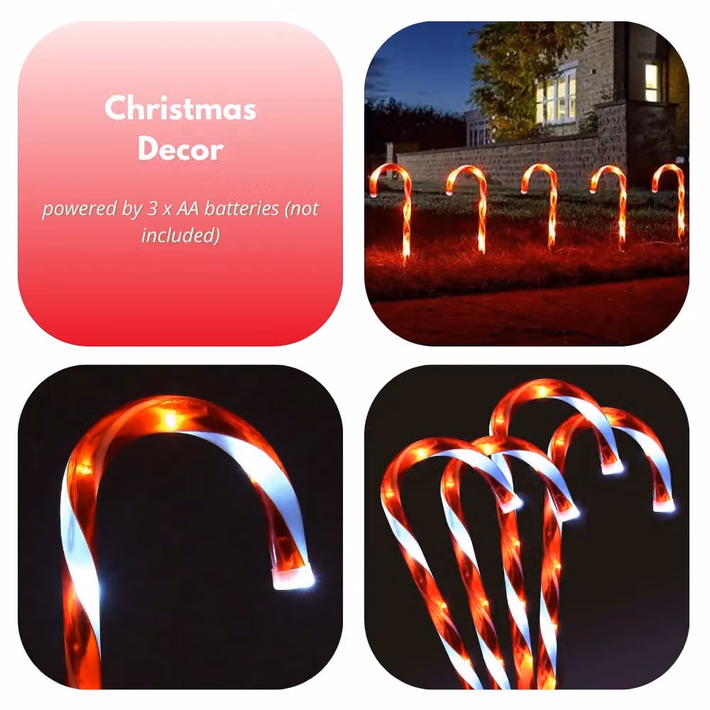 Marco Paul Pack of 6 Red LED Battery Powered Candy Cane Garden Stake Lights – 5