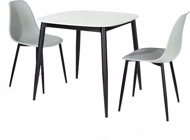 Aspen Gloss White Sintered Stone Square Dining Table and 2 Curve Chair Set in Grey