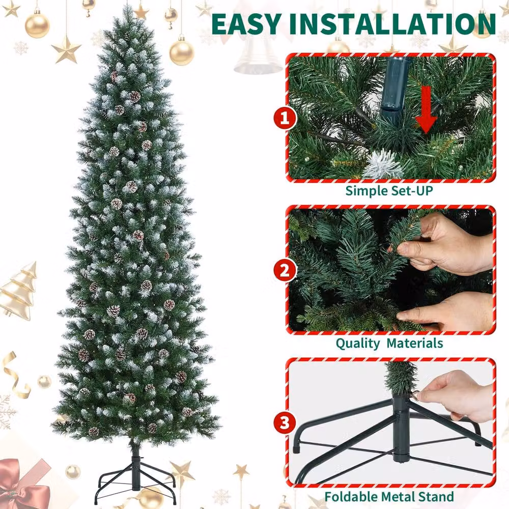 London Boutique 6ft Pre-Lit Artificial Pencil Spruce Christmas Tree in Green – 3