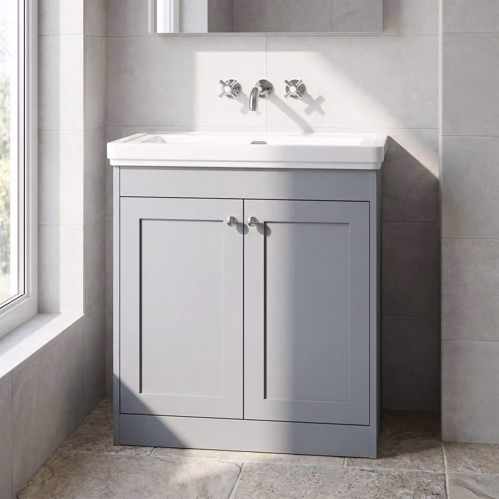 Balterley Grey Floor Standing 2 Door Bathroom Vanity Unit with Classic Rectangular Basin, W/D/H: 80 x 45.3 x 80 cm – 2